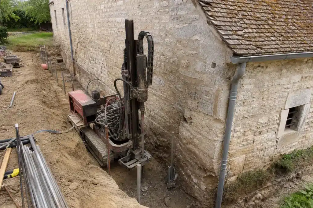 Reprise en sous-œuvre par micropieux au pied d'une maison fissurée